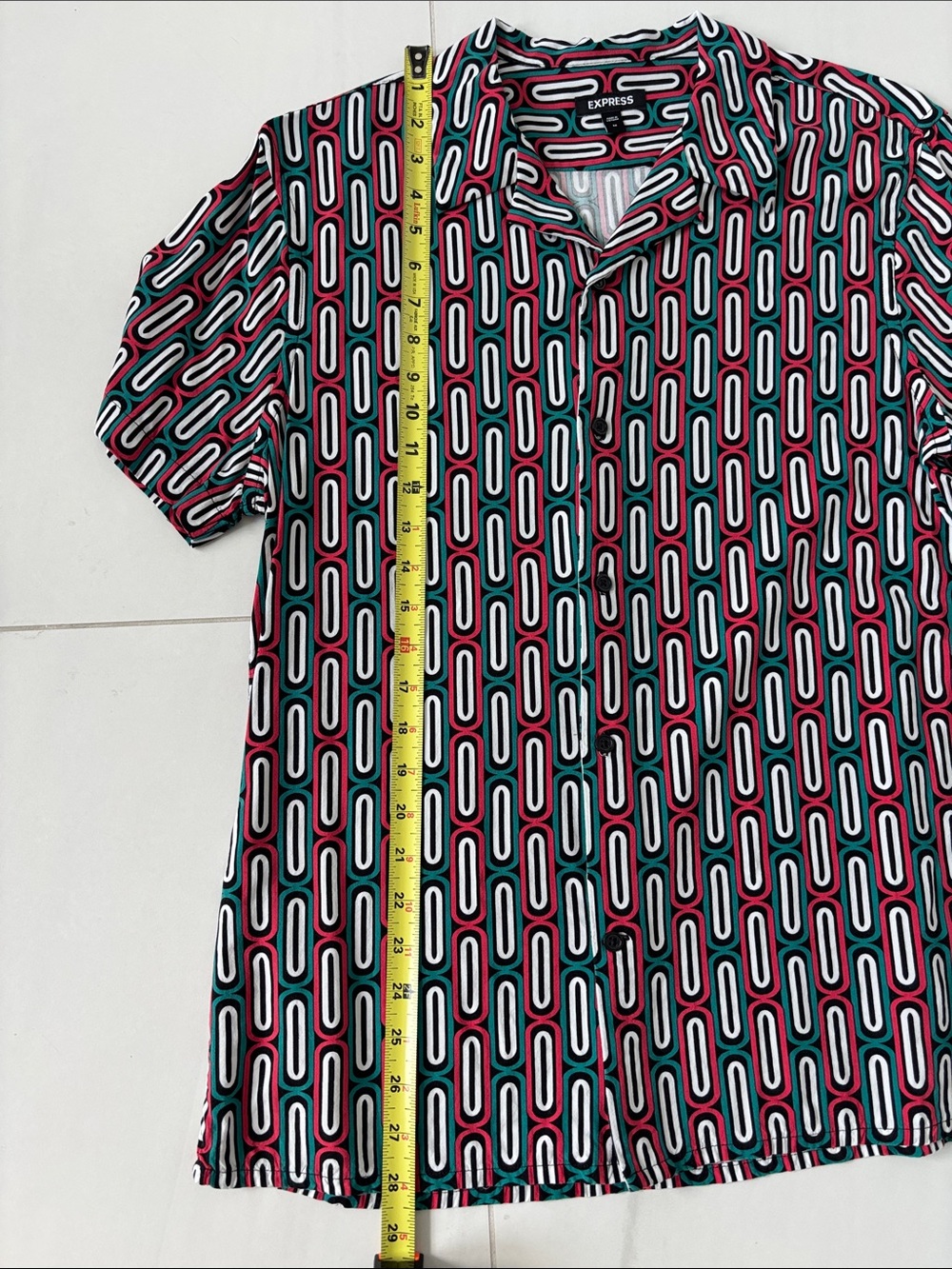 Men’s Express Short-Sleeve Geometric Button-Down Shirt - Picture 4 of 5